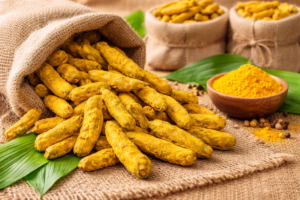 Golden Turmeric Bounty On Burlap 300x200