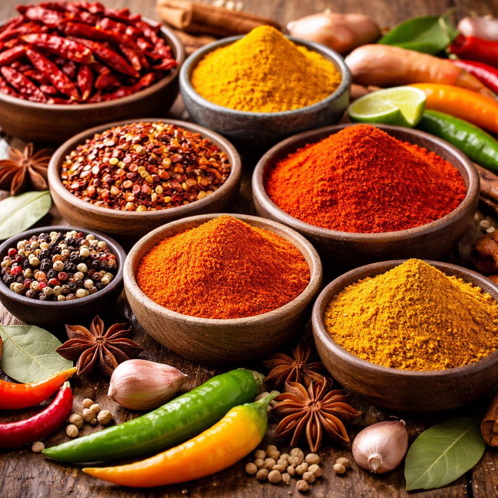 vibrant assortment of spices and peppers